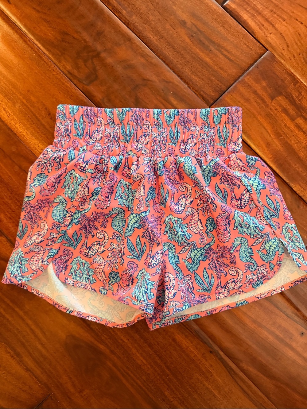 Girls Sz 8 Simply Southern Coral Shorts with Teal and Purple Seaside Print